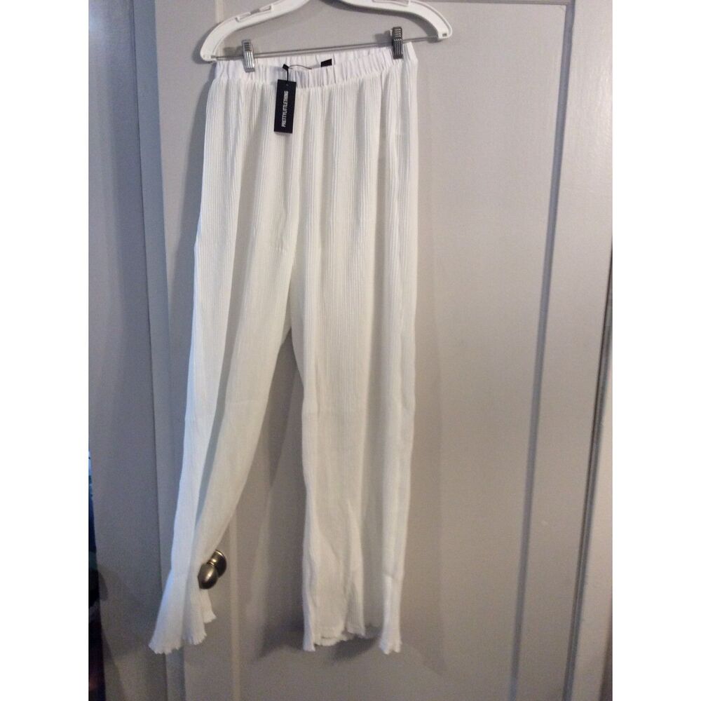New NWT Pretty little things White Chiffon Oversized Wide Leg Pants 6